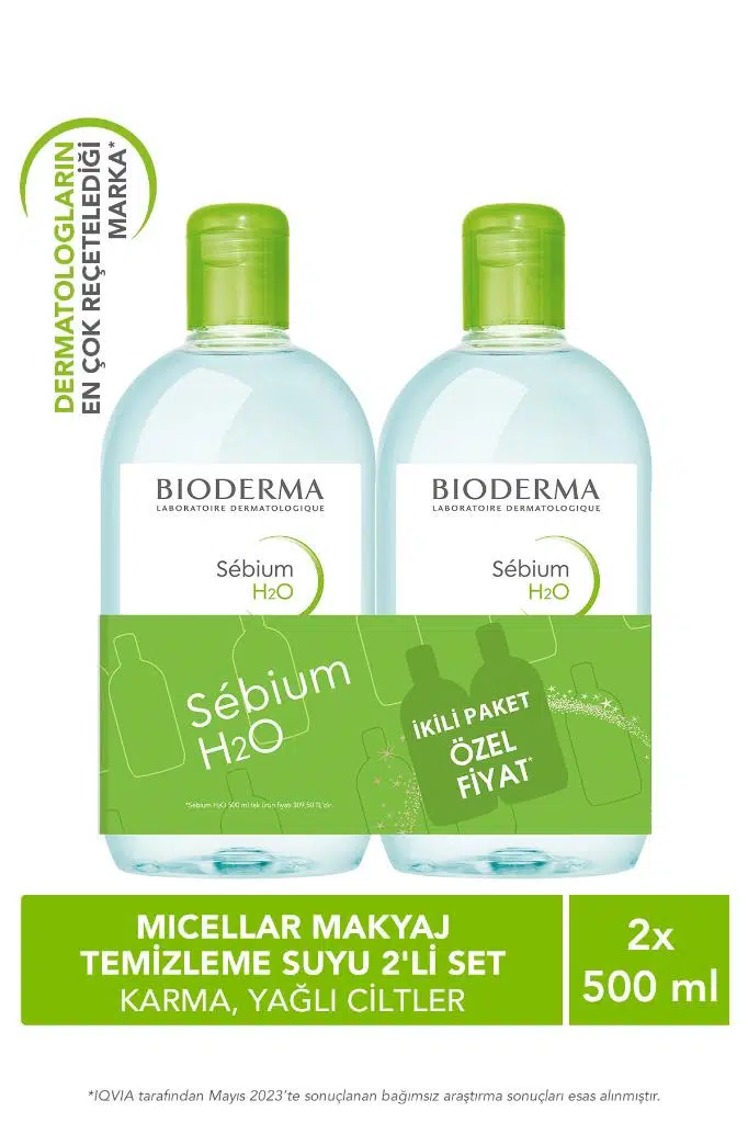 BIODERMA Sebium H2O Micellar Makyaj Temizleme Suyu 2'li Set Karma,Yağlı ve Akne Eğilimli Ciltler 500 ml