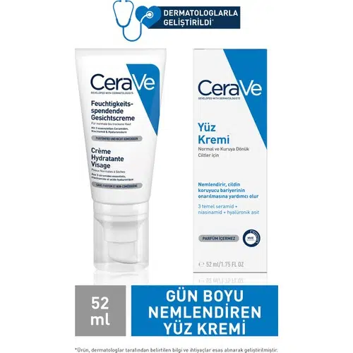 Cerave Nemlendirici Yüz Kremi Kuru Cilter için Hyalüronik Asit İçerikli  52 ml