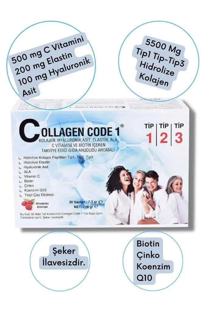 Collagen Code1 Hidrolize Kolajen Ahududu Aromalı Gıda Takviyesi