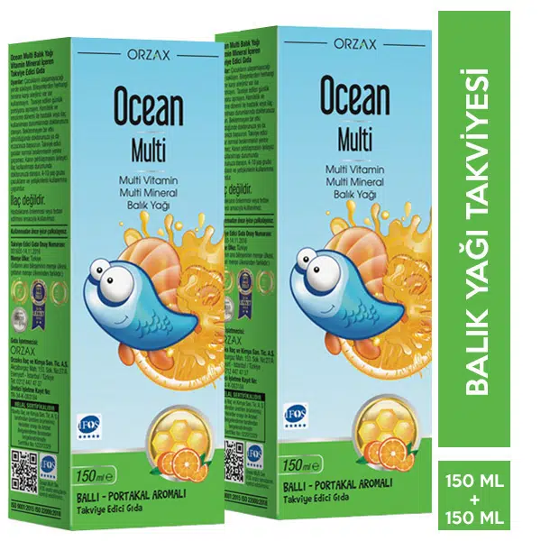 Orzax Ocean Multi Vitamin Mineral Balık Yağı 150 ml Ballı Portakallı x2 Adet