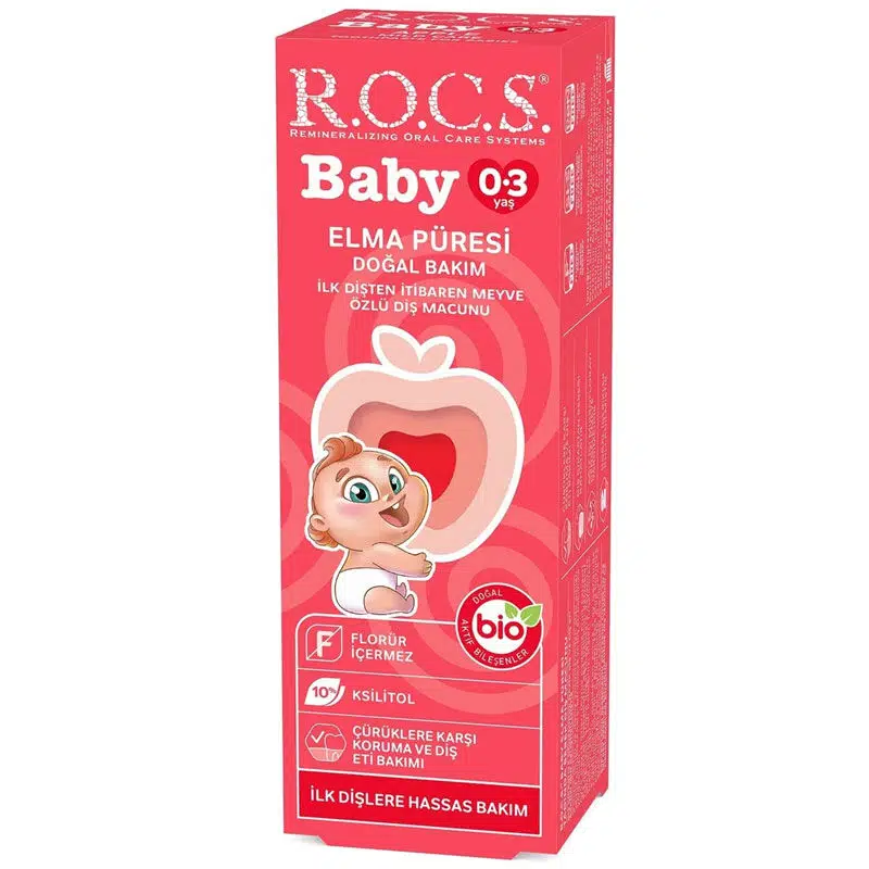 ROCS BABY 0-3 YAŞ ELMA PÜRESİ TADINDA FLORÜRSÜZ DİŞ MACUNU 45 GR