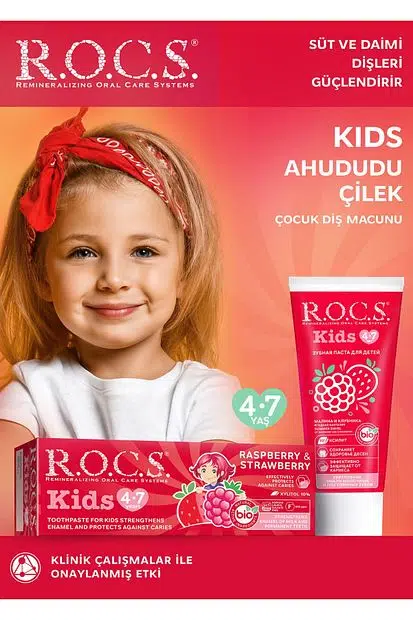 ROCS KIDS 4-7 YAŞ MEYVELİ ÇOCUK DİŞ MACUNU 35 ML (AHUDUDULU - ÇİLEKLİ)