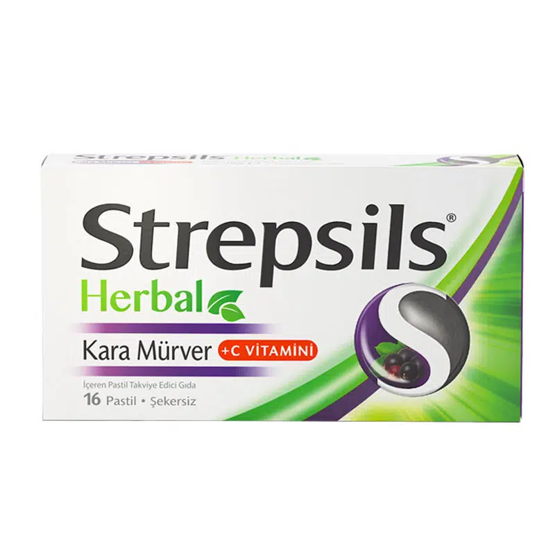 STREPSILS HERBAL KARA MÜRVER + C VİTAMİNİ İÇEREN TAKVİYE EDİCİ GIDA 16 PASTİL