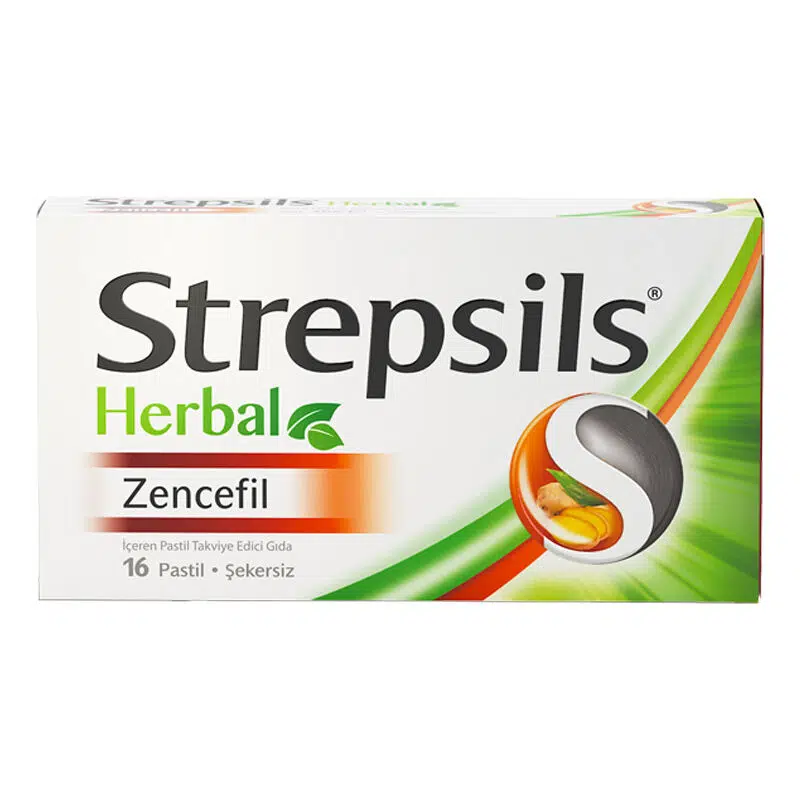 STREPSILS HERBAL ZENCEFİL İÇERİKLİ PASTİL TAKVİYE EDİCİ GIDA 16 PASTİL
