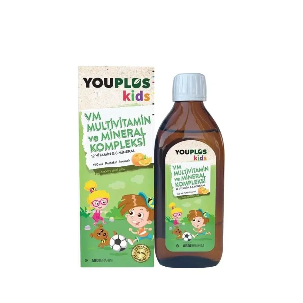 YOUPLUS KIDS VM MULTIVITAMIN VE MINERAL KOMPLEKSİ SIVI 150 ML'LİK ŞİŞE